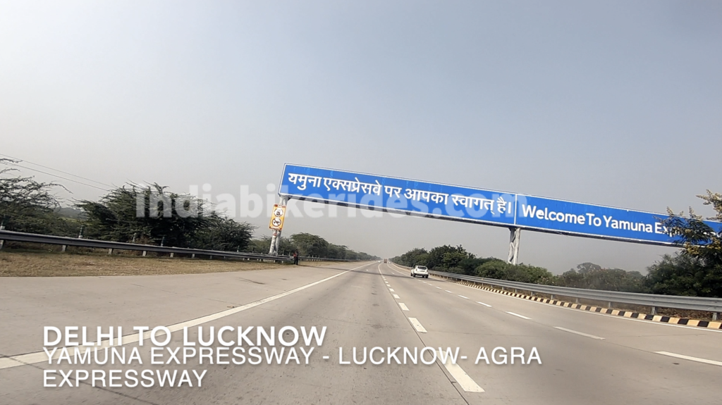 Entering Yamuna Expressway-India bike rides, Delhi to Lucknow.